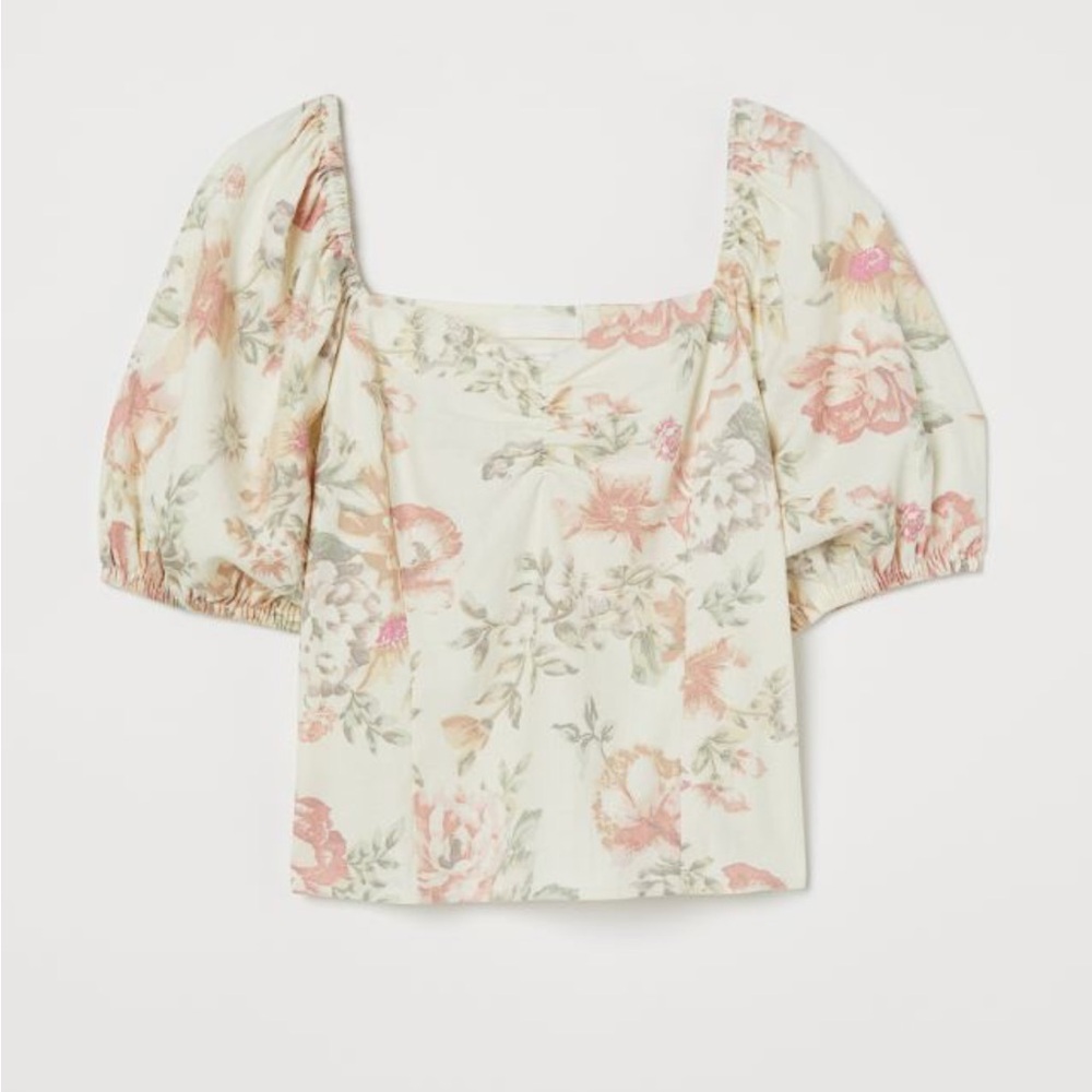 H&M Linen-blend Floral Top